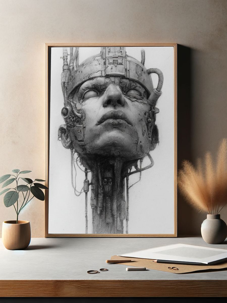 Cybernetic Head — Fine Art Print. — room view 2
