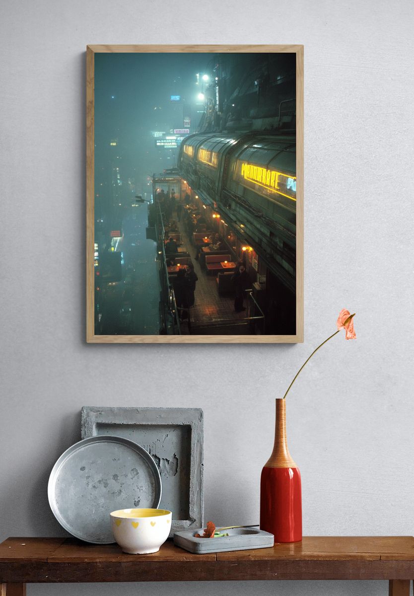 Cyberpunk City Terrace Poster. — room view 3