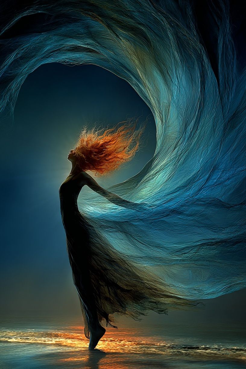 Dancer in Flowing Waves — Fine Art Print. poster — fine-art art