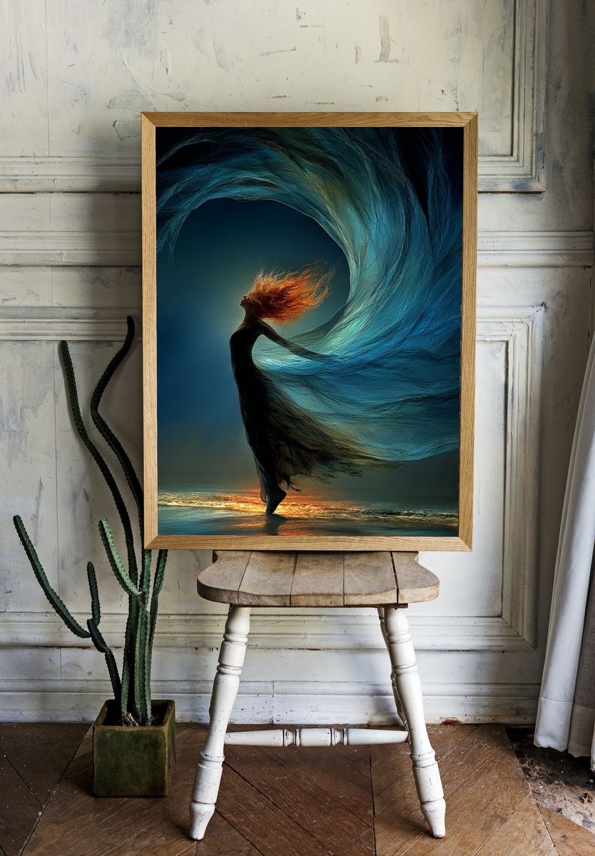 Dancer in Flowing Waves — Fine Art Print. — room view 1