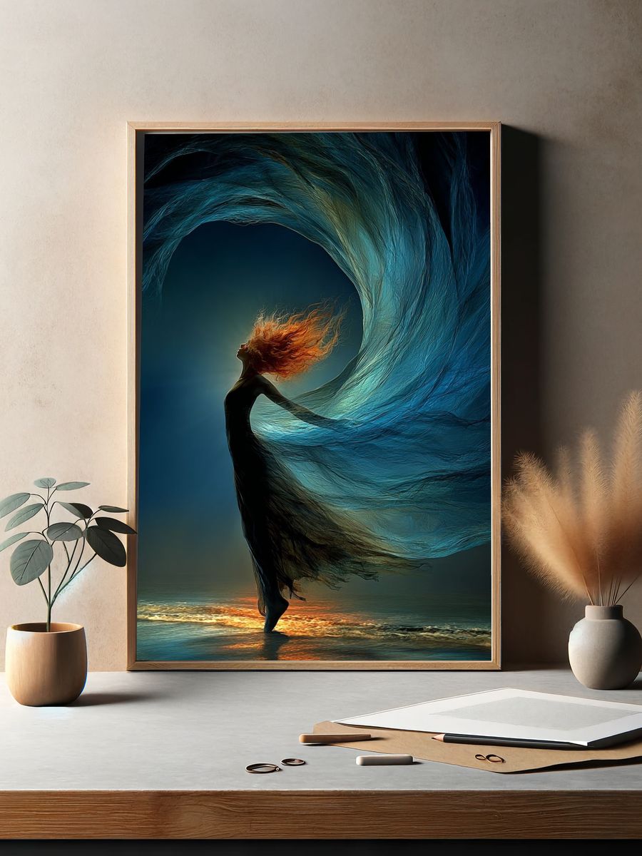 Dancer in Flowing Waves — Fine Art Print. — room view 2