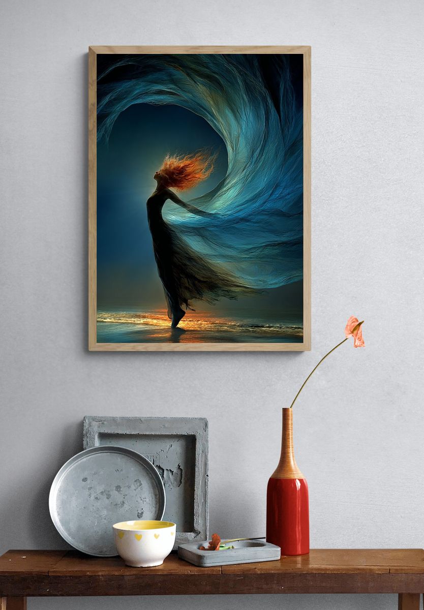 Dancer in Flowing Waves — Fine Art Print. — room view 3