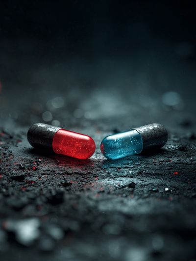 Red and Blue Capsules — Digital Art Print. poster