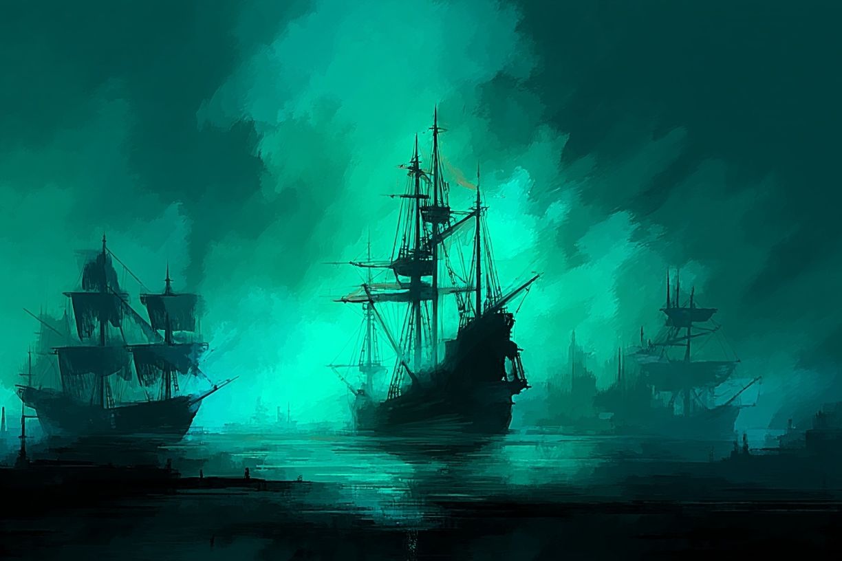 Mysterious Ships at Sea — Digital Art Print. poster — fine-art art