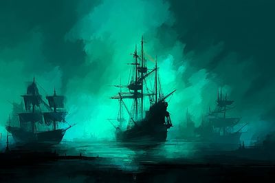 Mysterious Ships at Sea — Digital Art Print. poster print