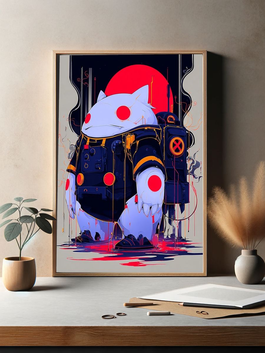 Futuristic Cat Astronaut — Digital Art Print. — room view 2