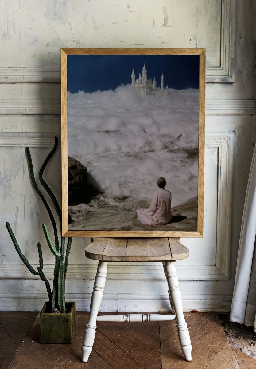 Dreamy Castle in the Clouds — Surrealism Print. — room view 1
