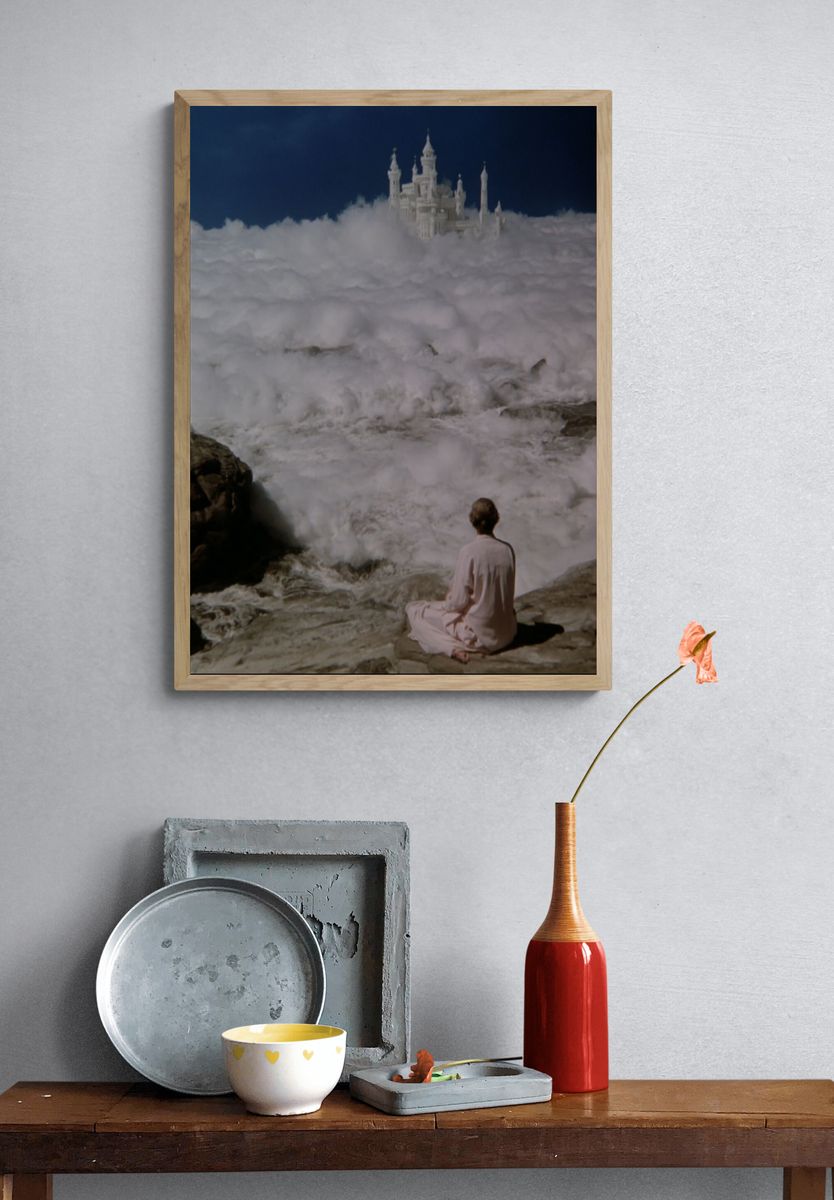 Dreamy Castle in the Clouds — Surrealism Print. — room view 3