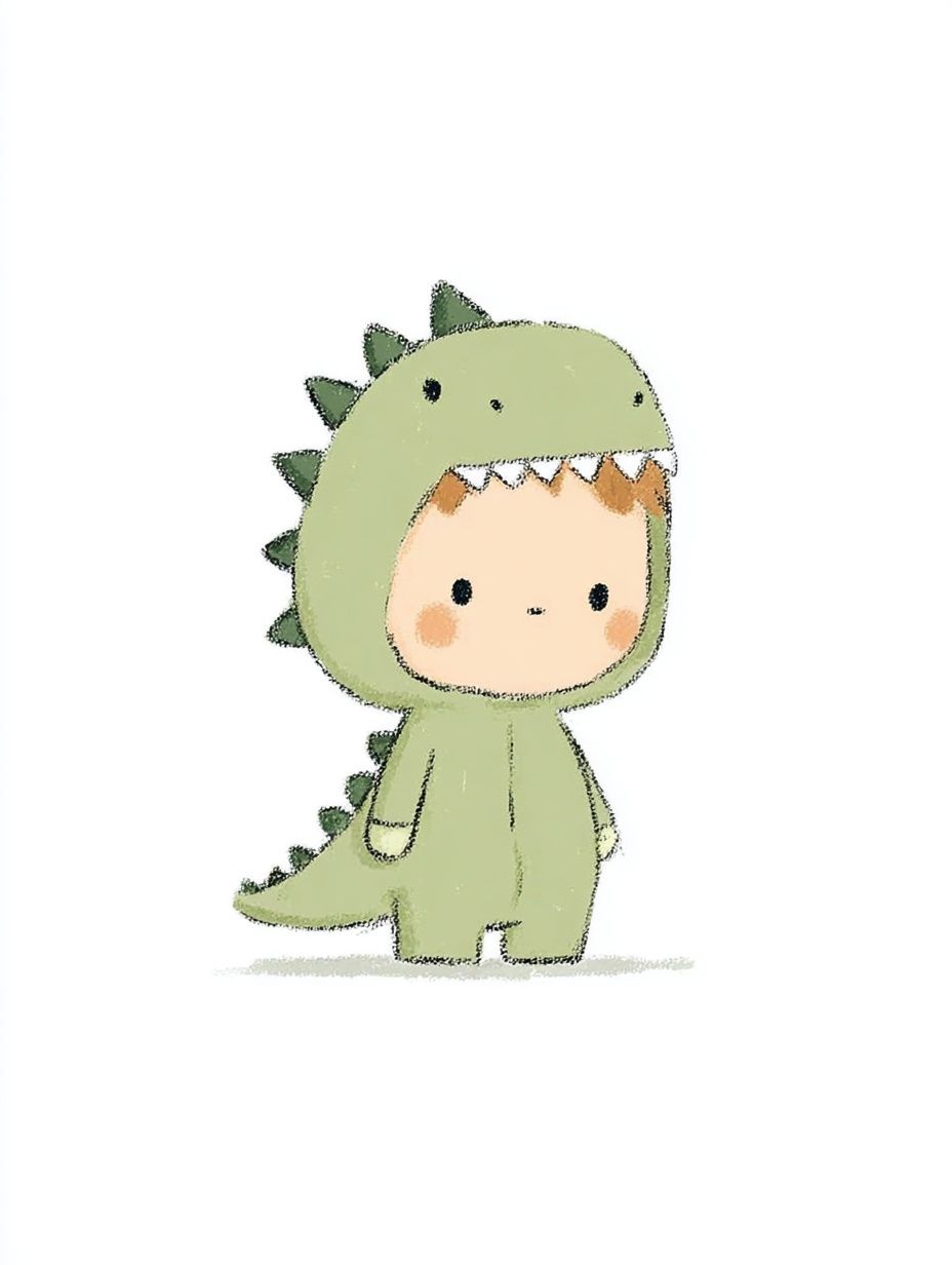 Cute Dinosaur Costume Kid — Illustration Print. poster detail