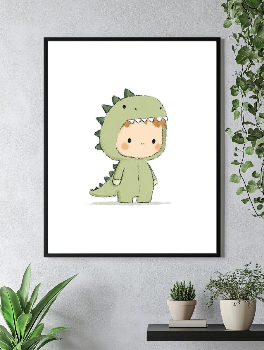 Cute Dinosaur Costume Kid — Illustration Print. — room view 4