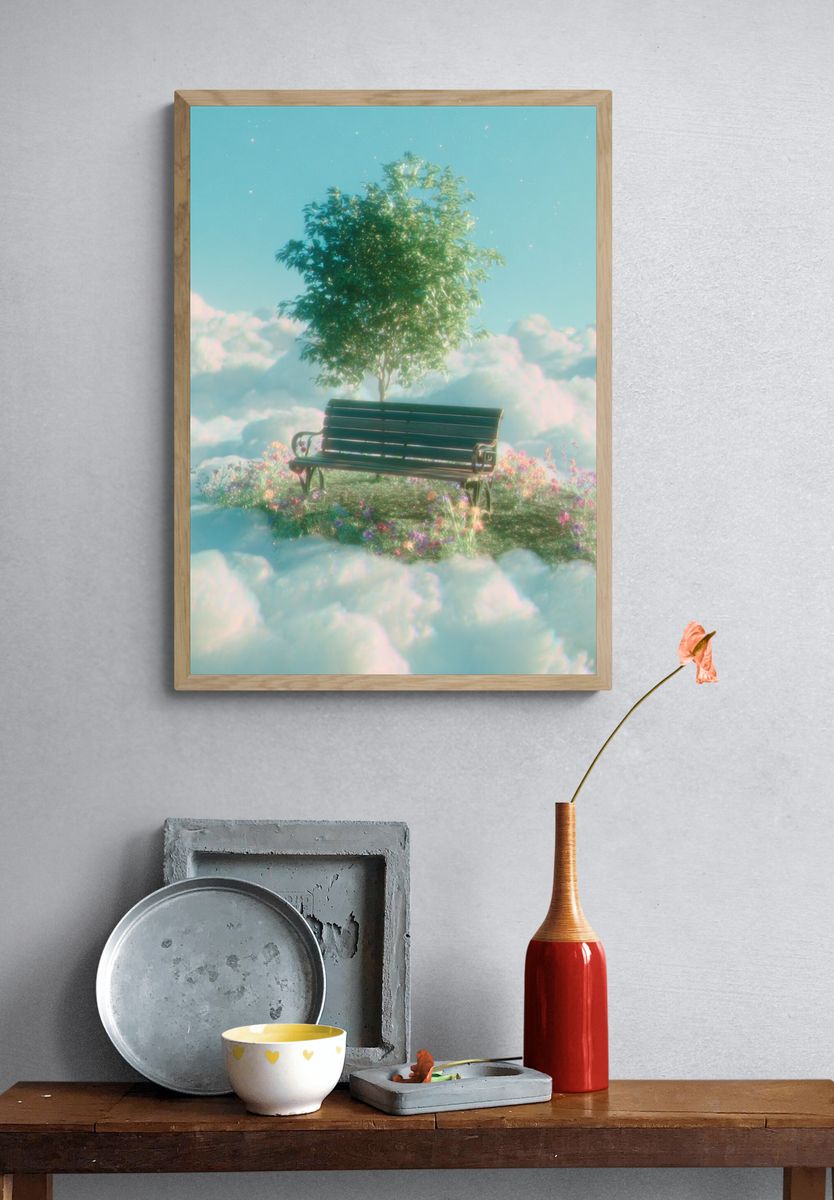 Dreamy Cloud Bench — Fine Art Print. — room view 3