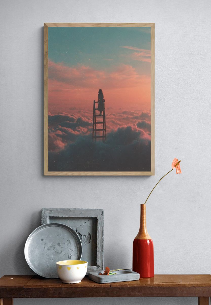 Dreamy Clouds — Surrealism Print. — room view 3