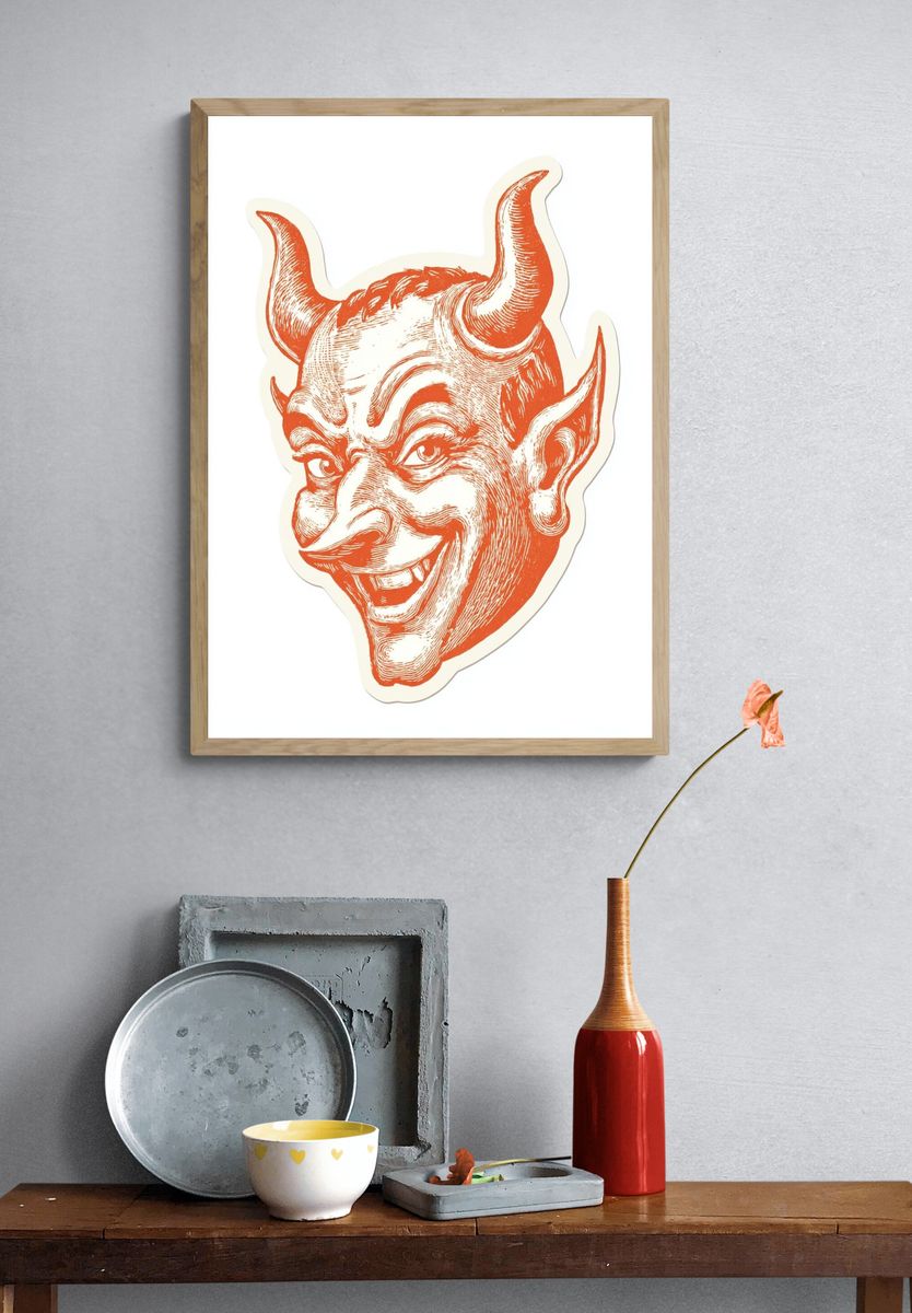 Vintage Devil Illustration Poster. — room view 3