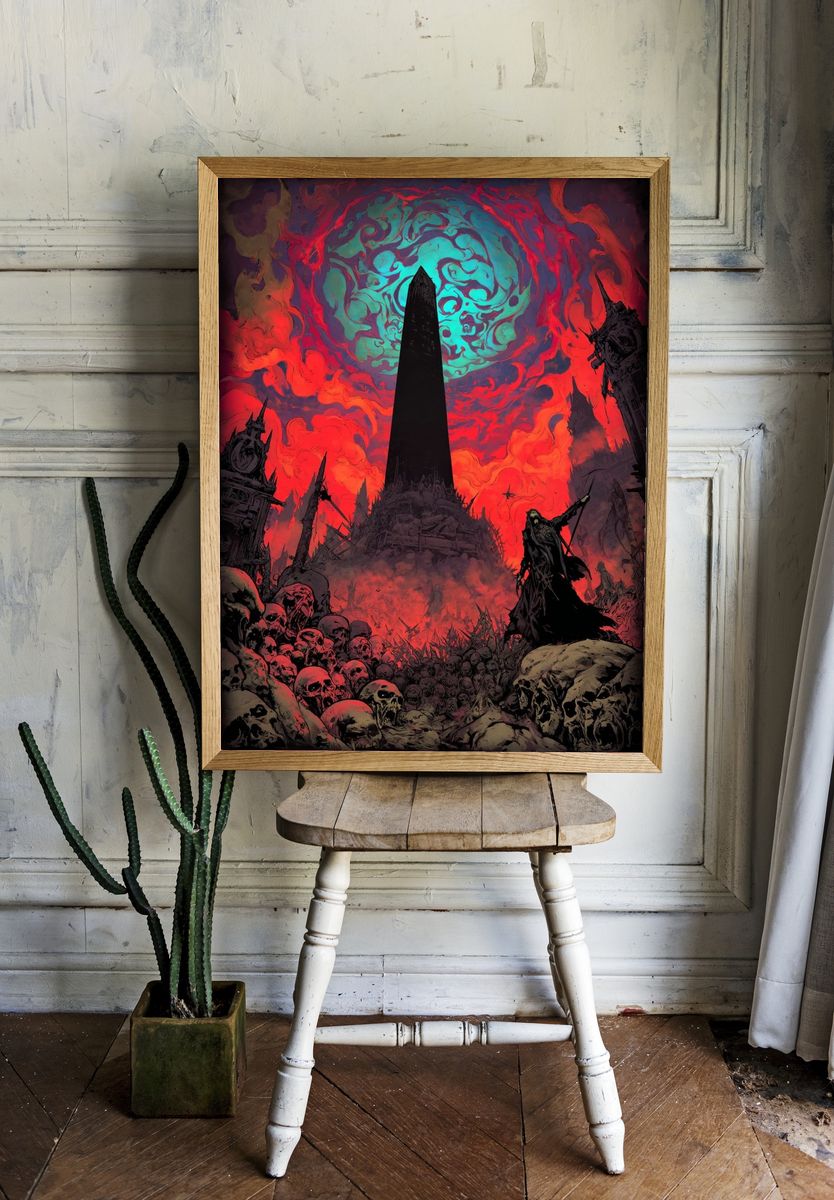 Dark Fantasy Obelisk Illustration Poster. — room view 1