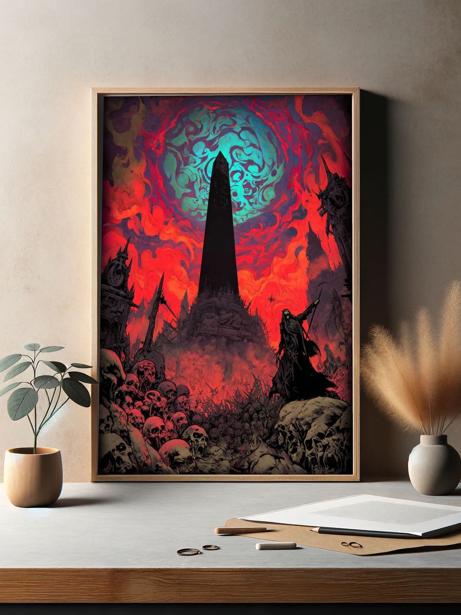 Dark Fantasy Obelisk Illustration Poster. — room view 2