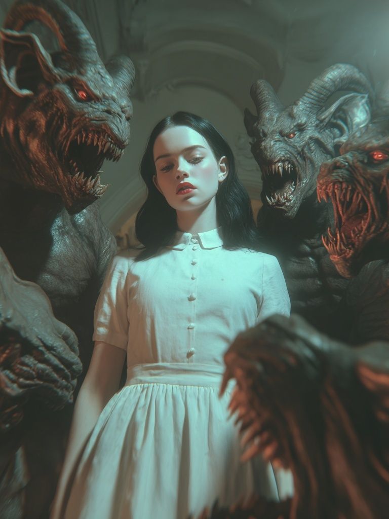 Dark Fantasy Girl and Demons Print. poster detail