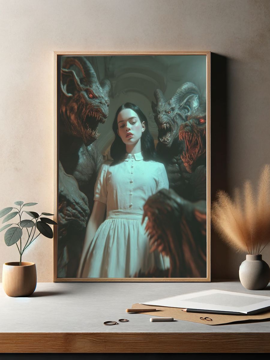 Dark Fantasy Girl and Demons Print. — room view 2