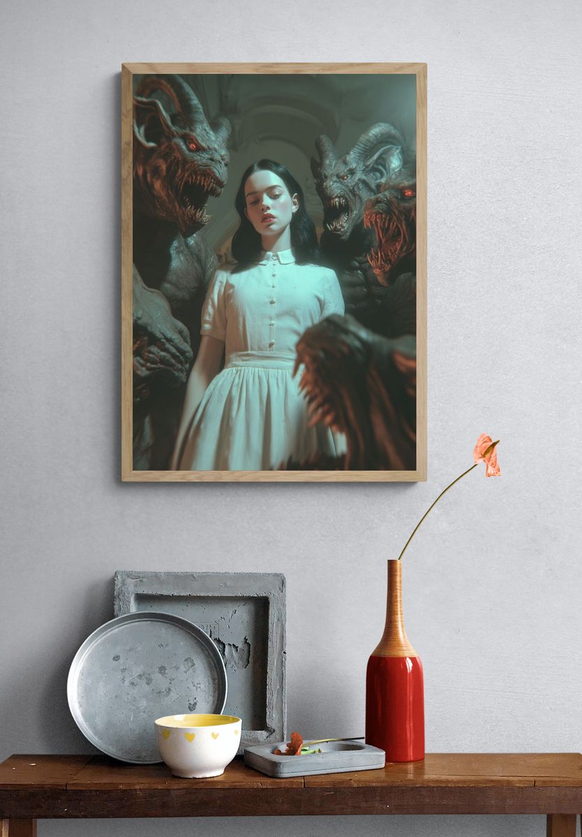 Dark Fantasy Girl and Demons Print. — room view 3
