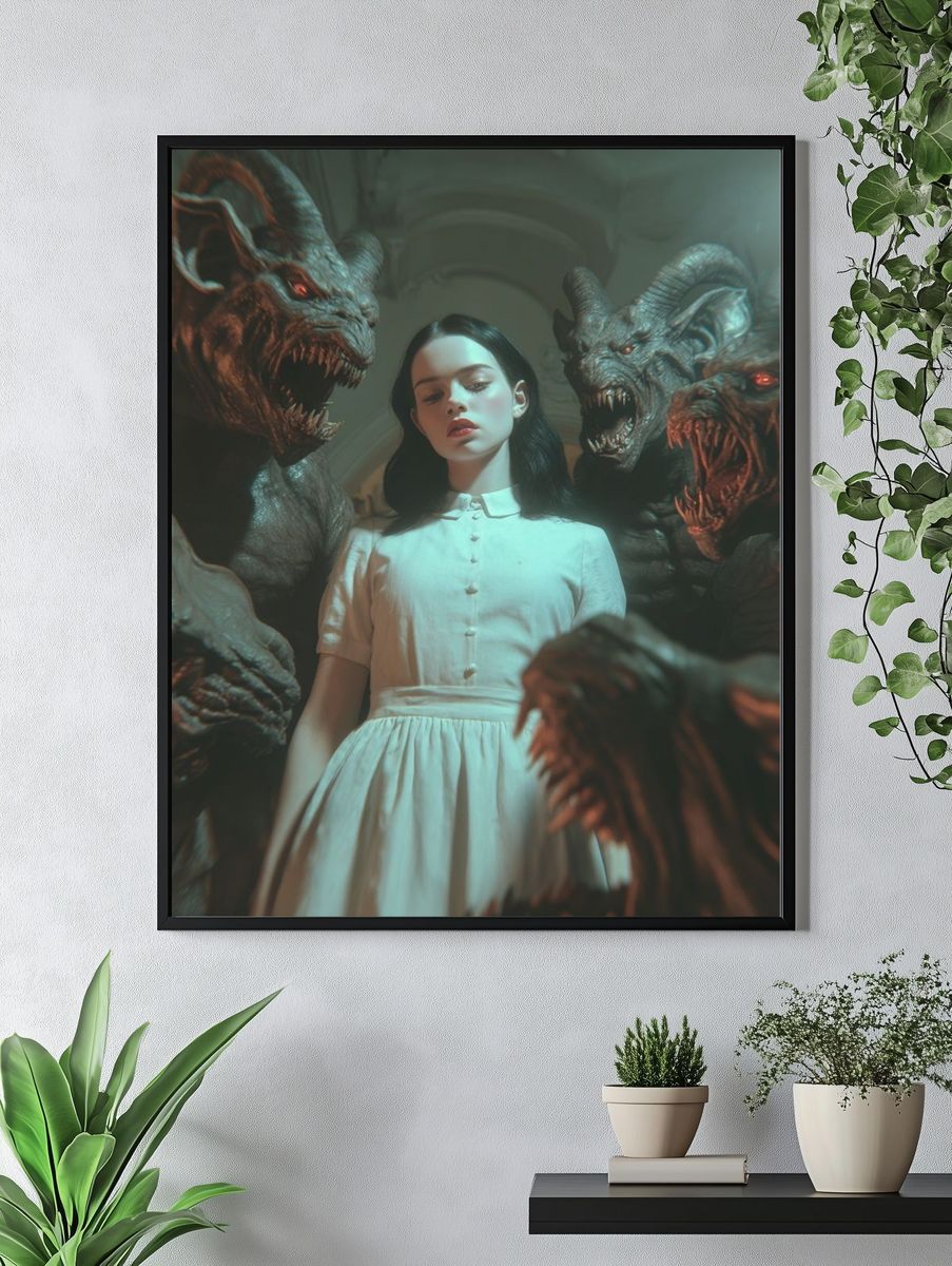 Dark Fantasy Girl and Demons Print. — room view 4