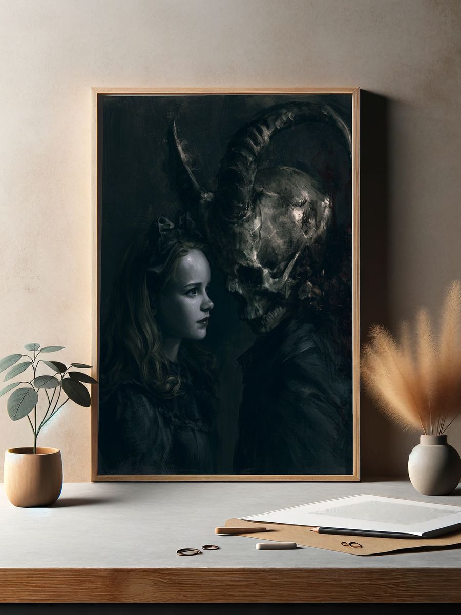 Dark Fantasy Girl and Horned Skull Print. — room view 2