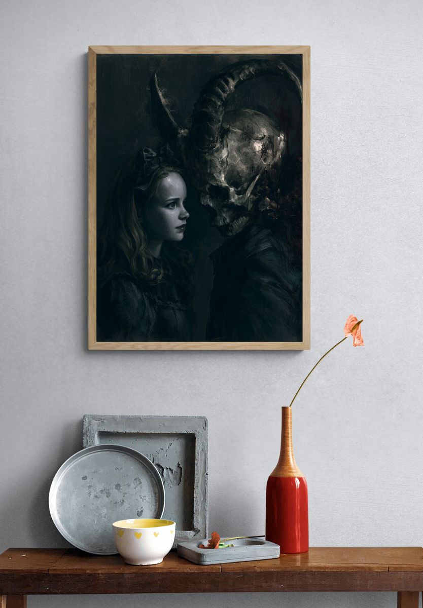 Dark Fantasy Girl and Horned Skull Print. — room view 3