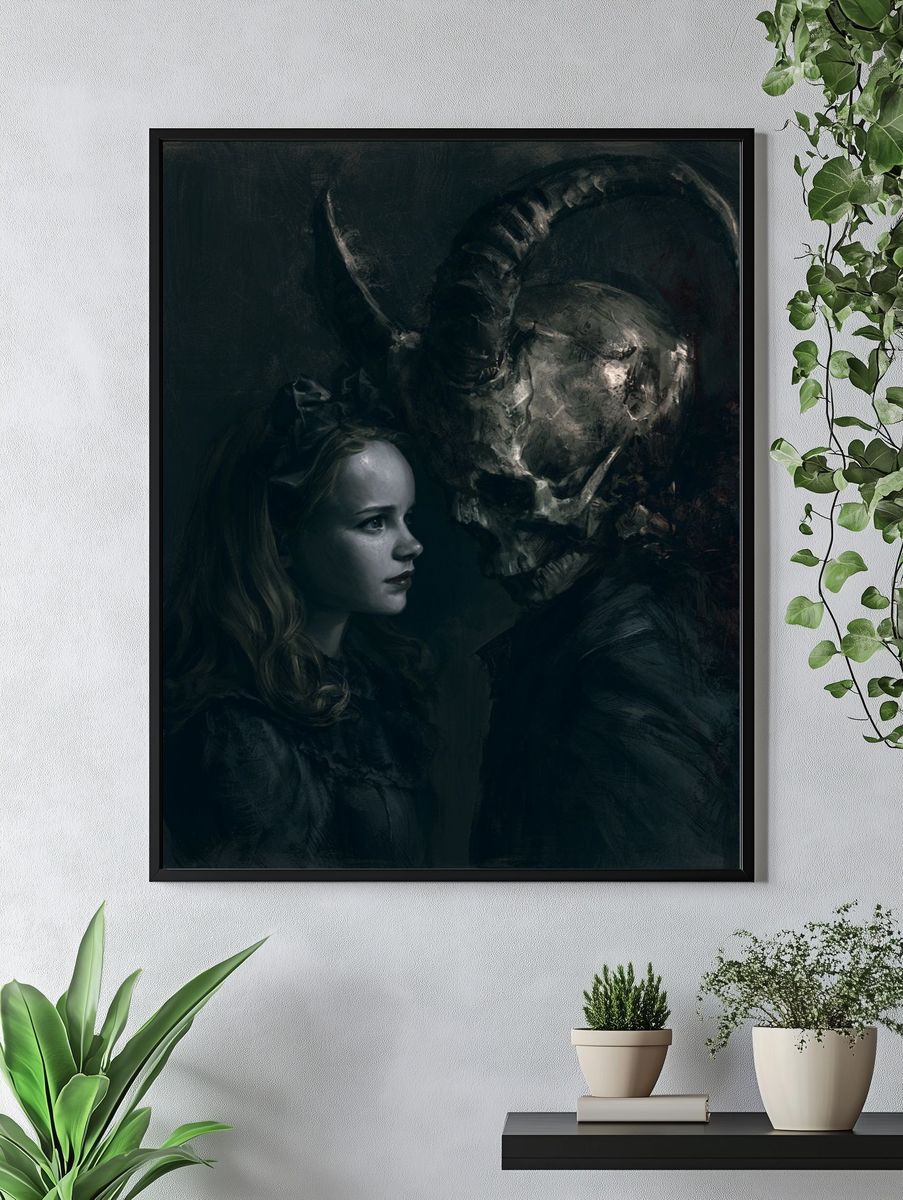 Dark Fantasy Girl and Horned Skull Print. — room view 4