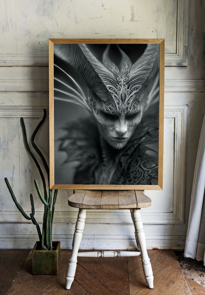 Dark Fantasy Mask Portrait Print. — room view 1