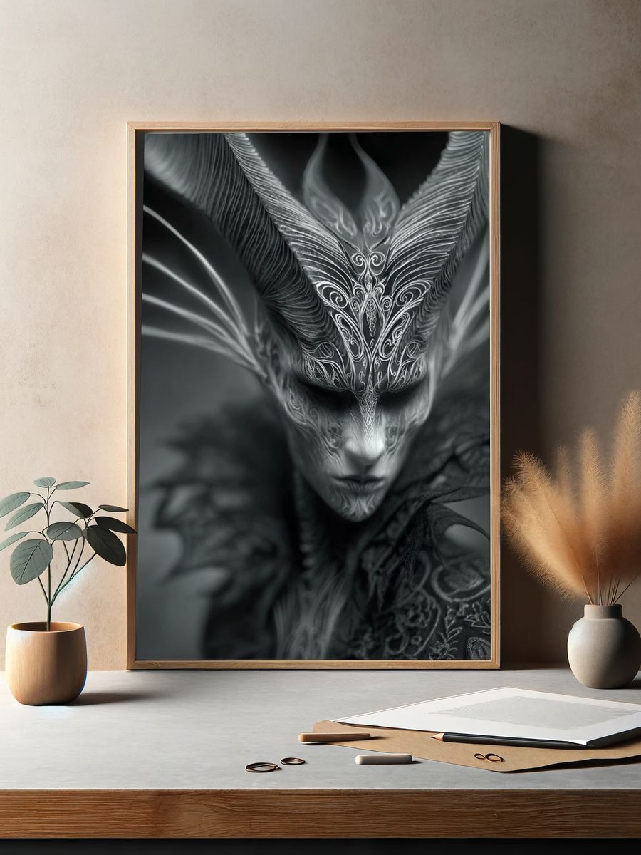 Dark Fantasy Mask Portrait Print. — room view 2
