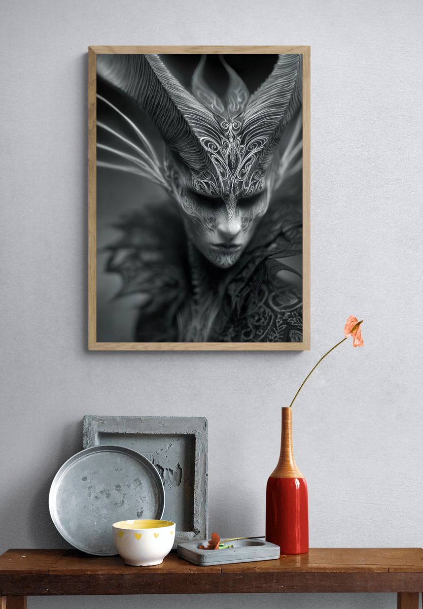 Dark Fantasy Mask Portrait Print. — room view 3