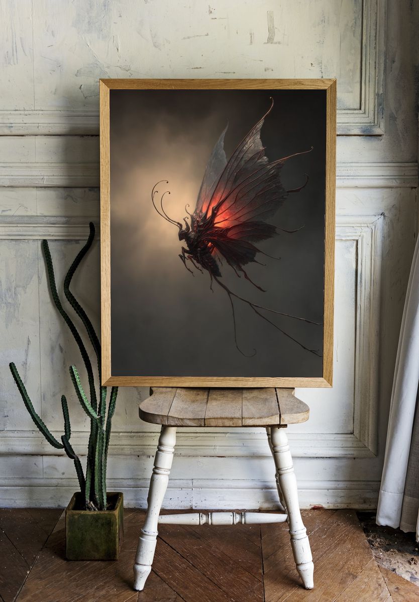 Dark Winged Creature Fantasy Print. — room view 1