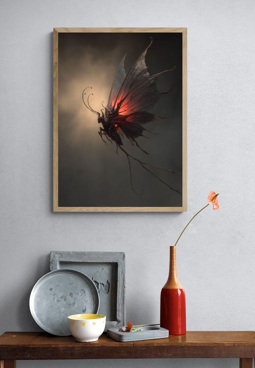 Dark Winged Creature Fantasy Print. — room view 3
