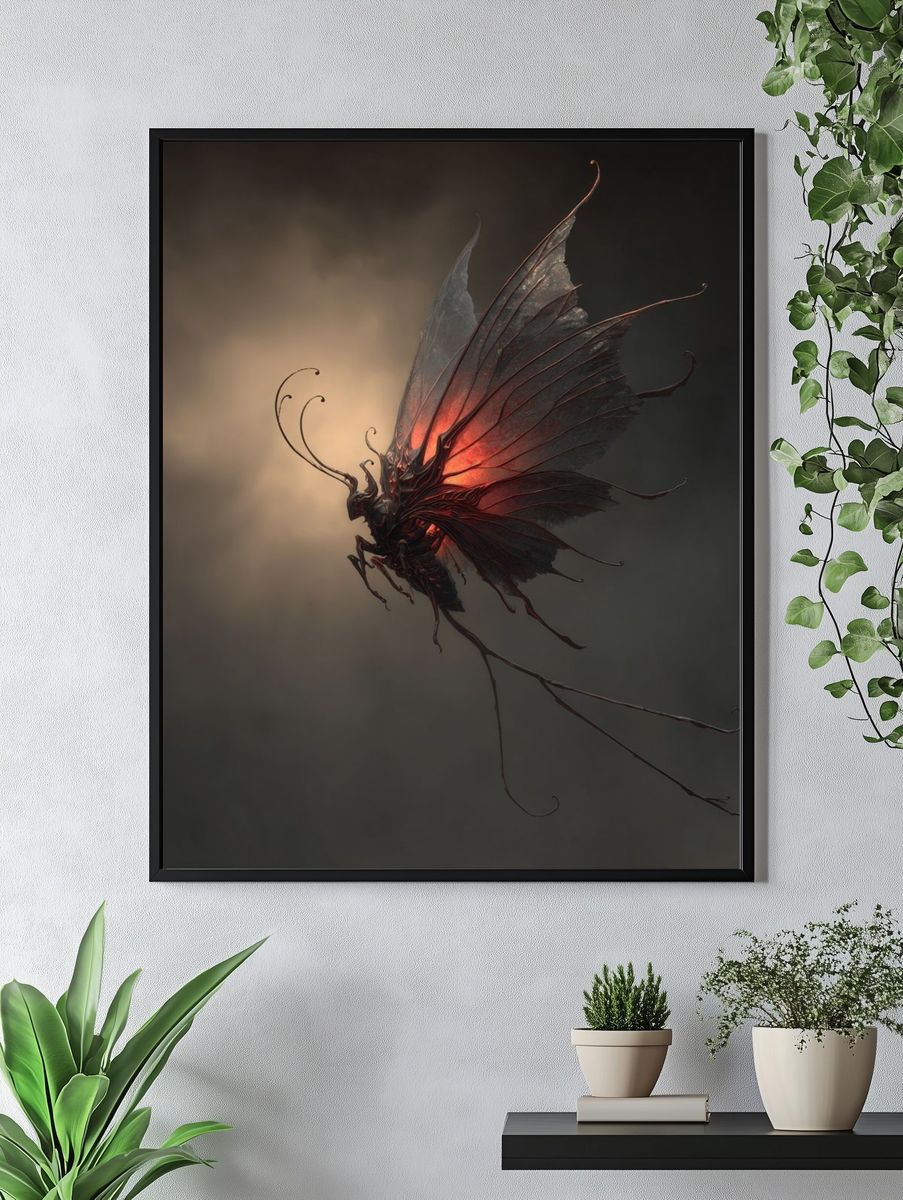 Dark Winged Creature Fantasy Print. — room view 4