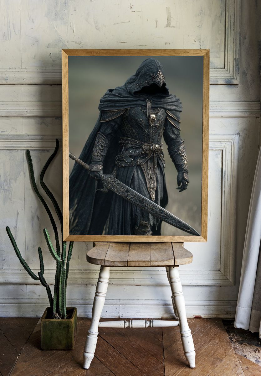Dark Hooded Warrior Fantasy Poster. — room view 1