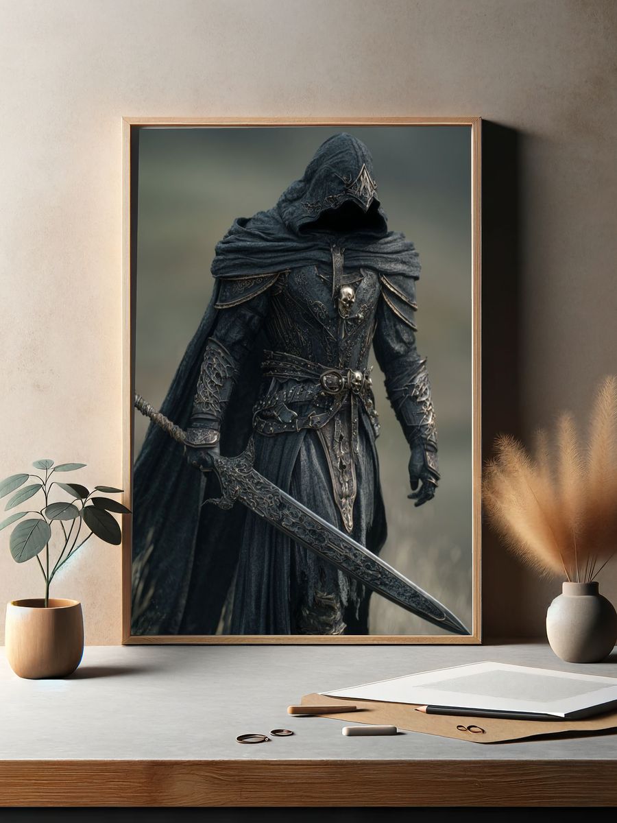 Dark Hooded Warrior Fantasy Poster. — room view 2