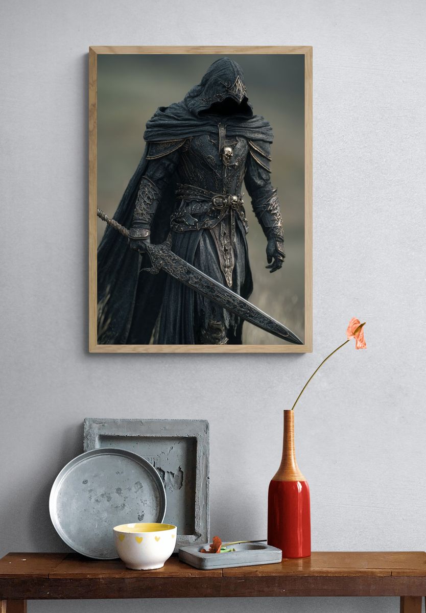 Dark Hooded Warrior Fantasy Poster. — room view 3