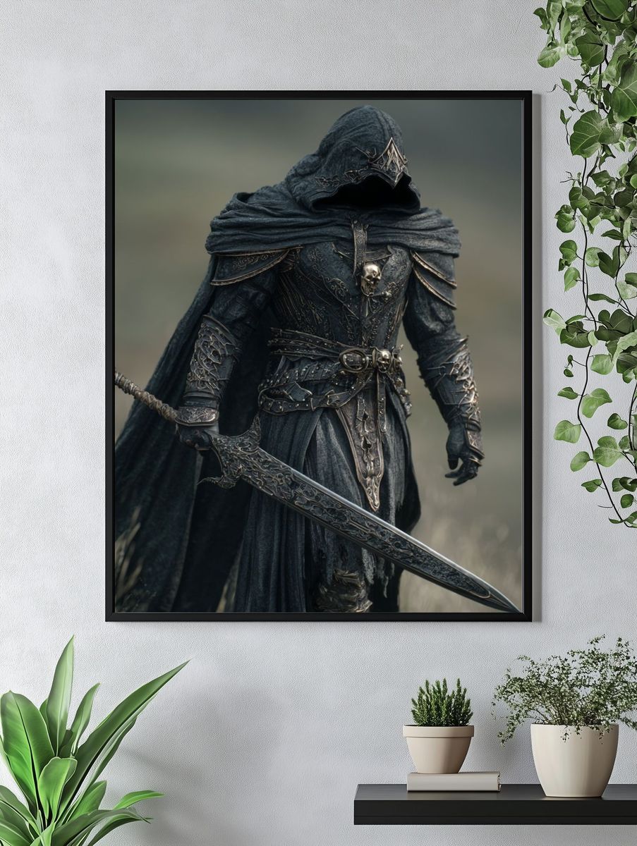 Dark Hooded Warrior Fantasy Poster. — room view 4