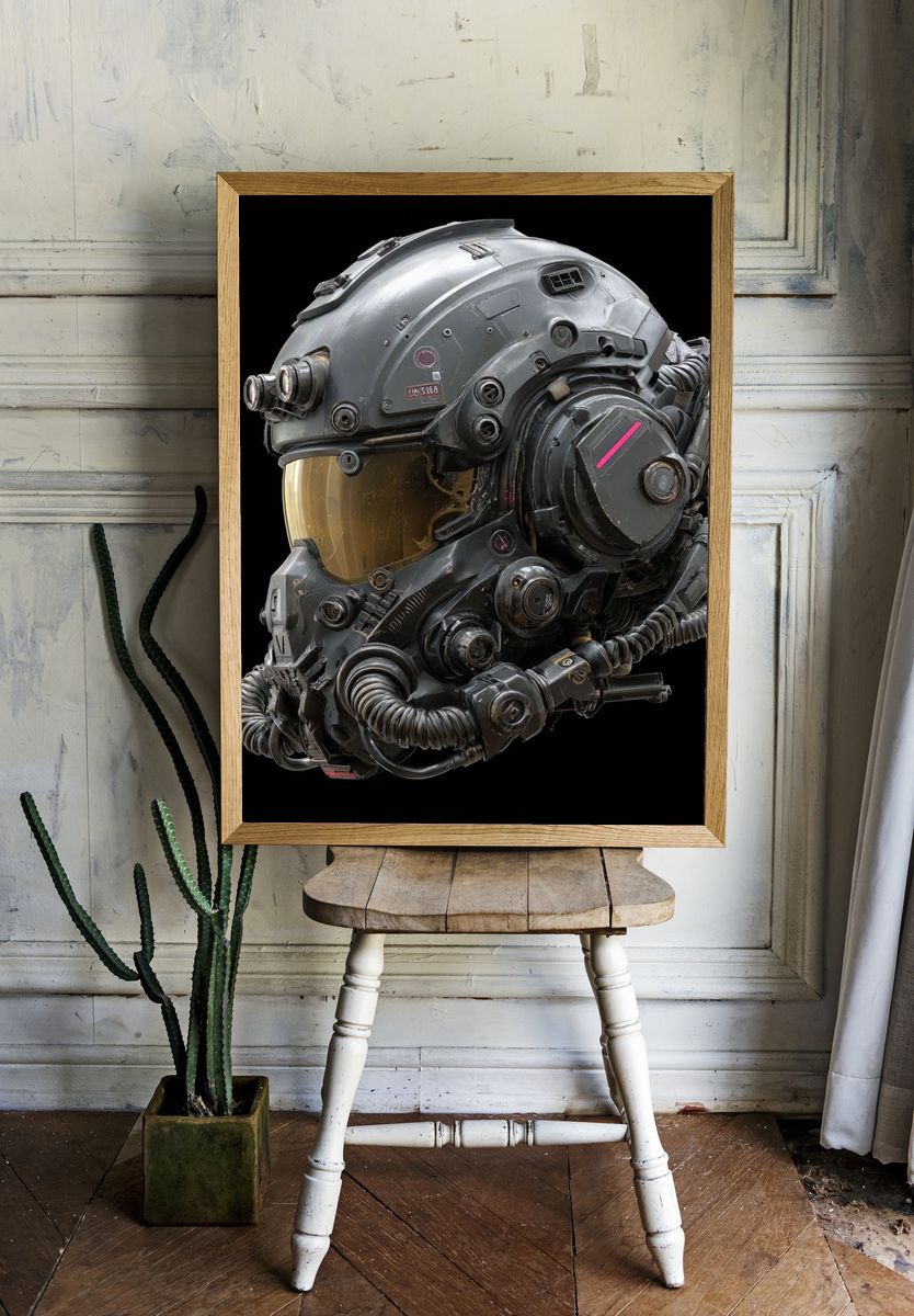 Futuristic Helmet — Digital Art Print. — room view 1