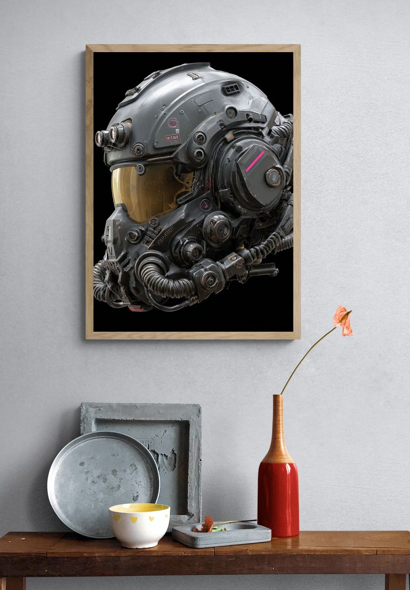 Futuristic Helmet — Digital Art Print. — room view 3