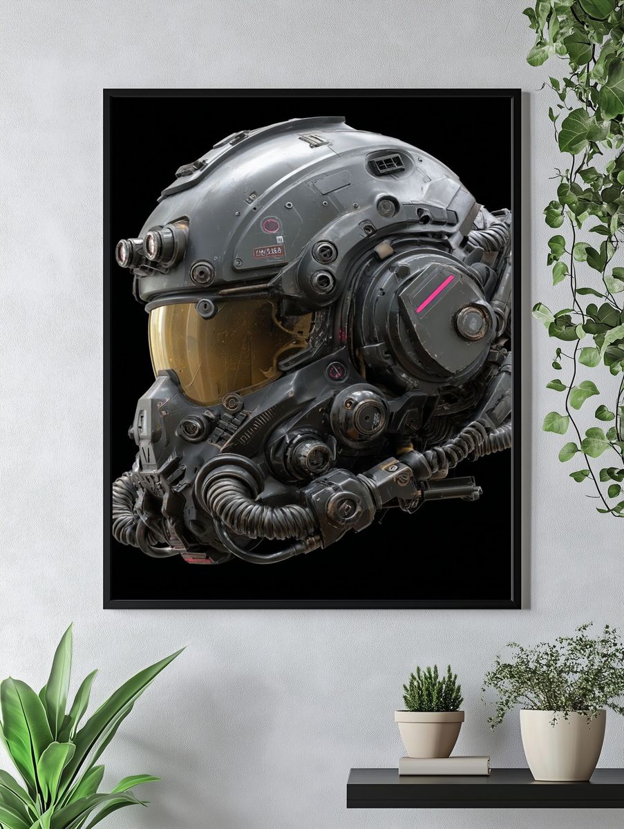 Futuristic Helmet — Digital Art Print. — room view 4