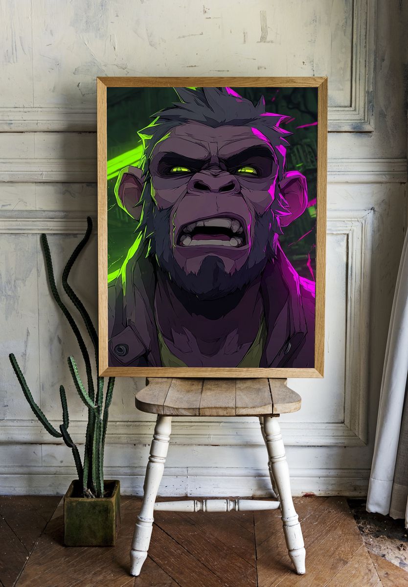 Fierce Gorilla — Digital Art Print. — room view 1