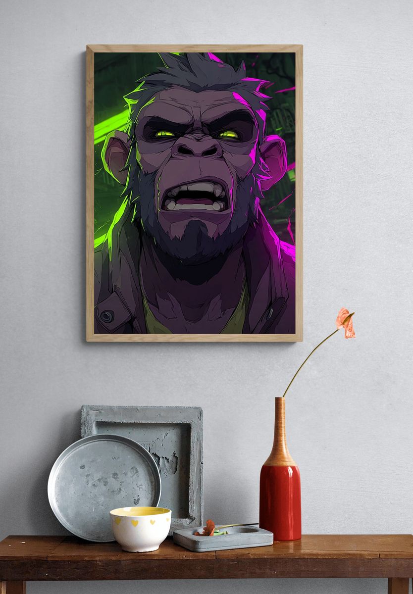 Fierce Gorilla — Digital Art Print. — room view 3