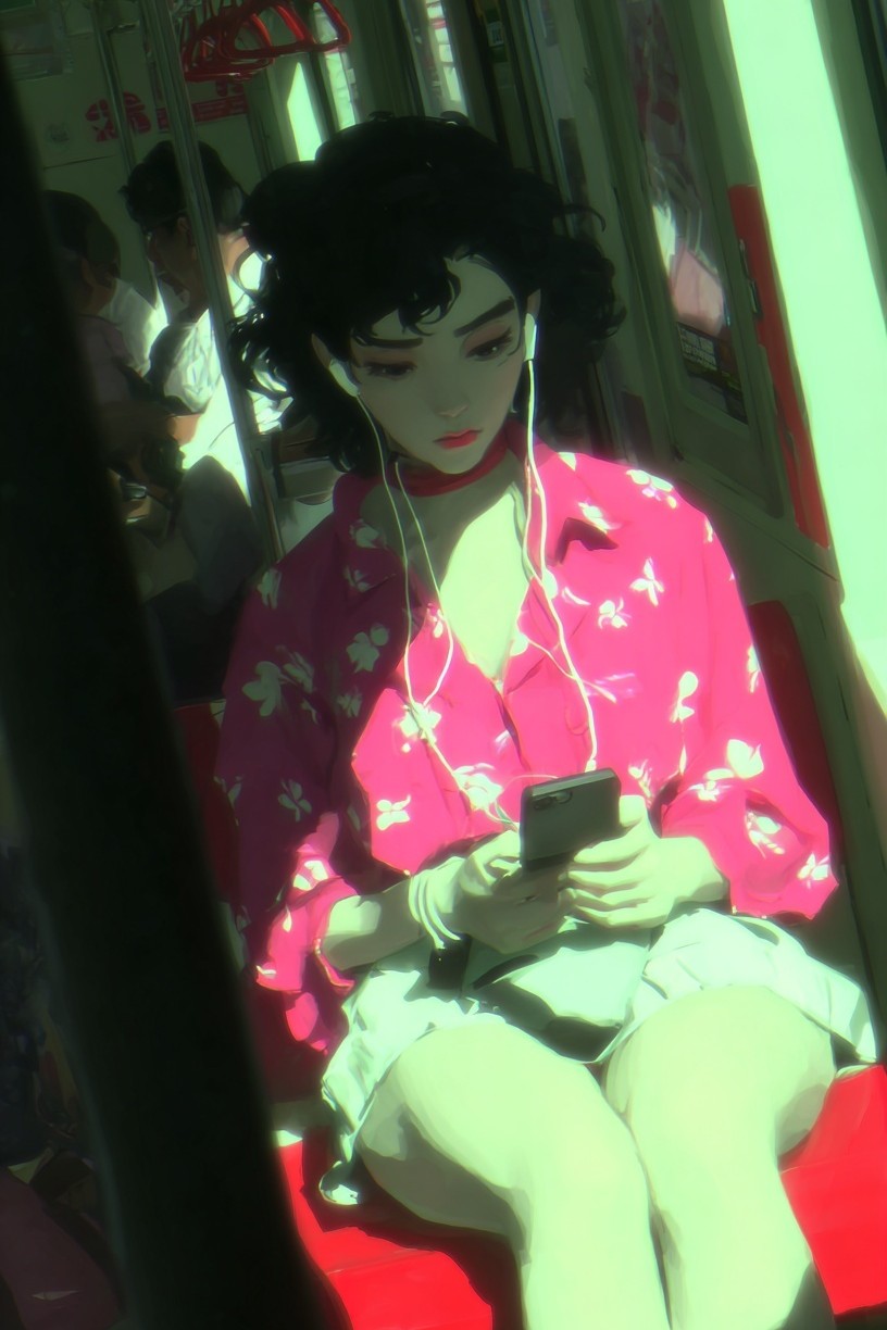 Urban Girl in Pink — Digital Art Print. poster — illustration art