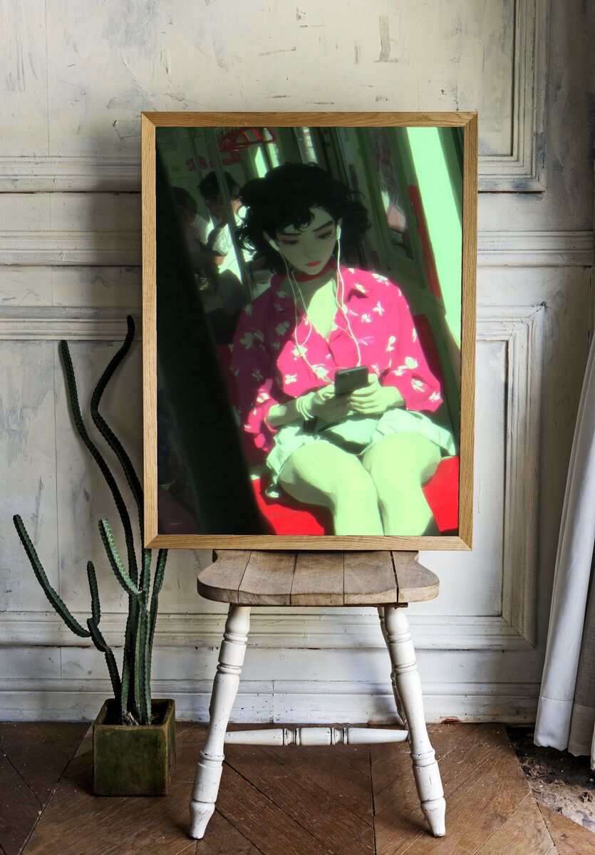 Urban Girl in Pink — Digital Art Print. — room view 1