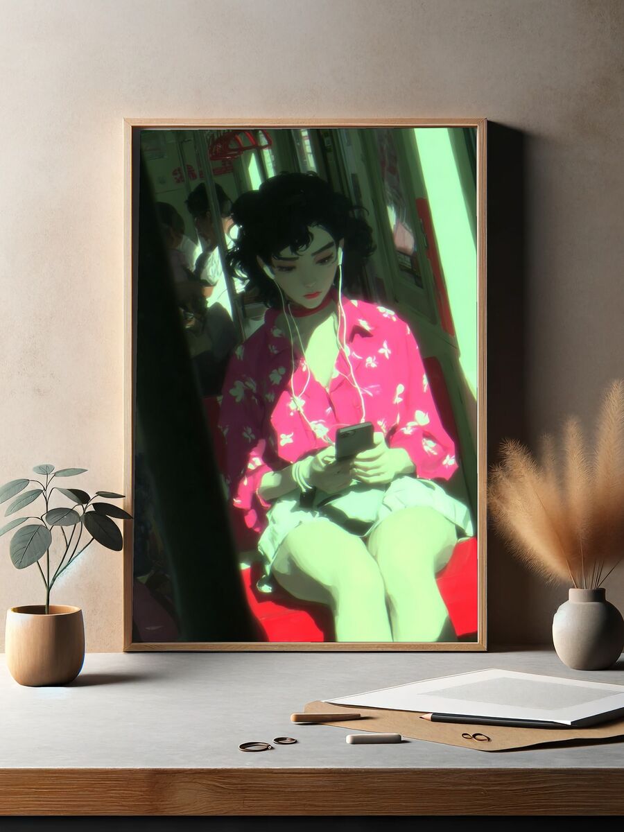 Urban Girl in Pink — Digital Art Print. — room view 2