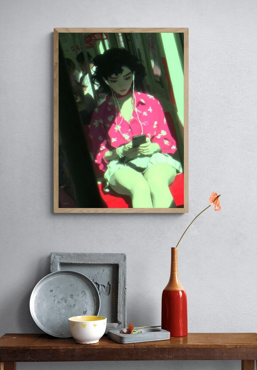 Urban Girl in Pink — Digital Art Print. — room view 3