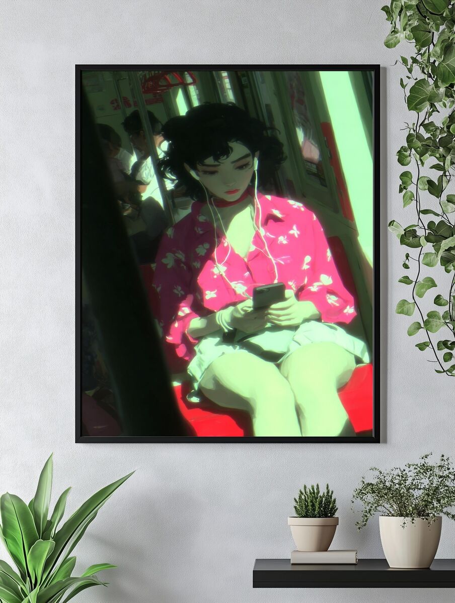 Urban Girl in Pink — Digital Art Print. — room view 4