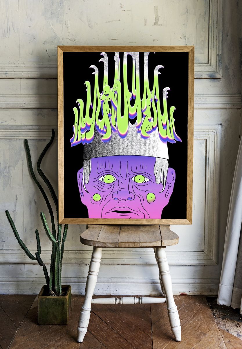 Surreal Face with Crown — Digital Art Print. — room view 1