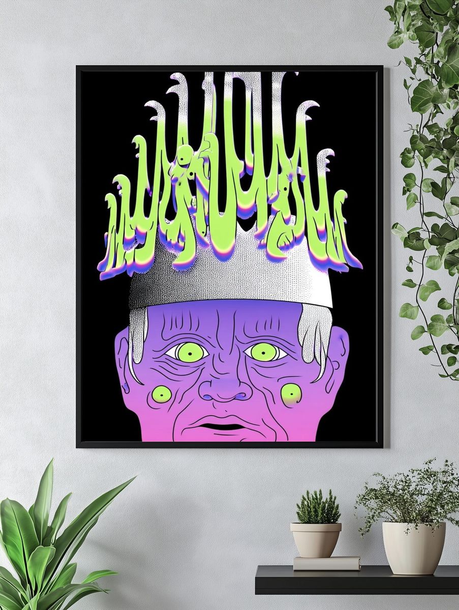 Surreal Face with Crown — Digital Art Print. — room view 4