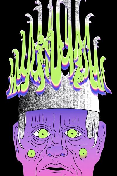 Surreal Face with Crown — Digital Art Print. poster print