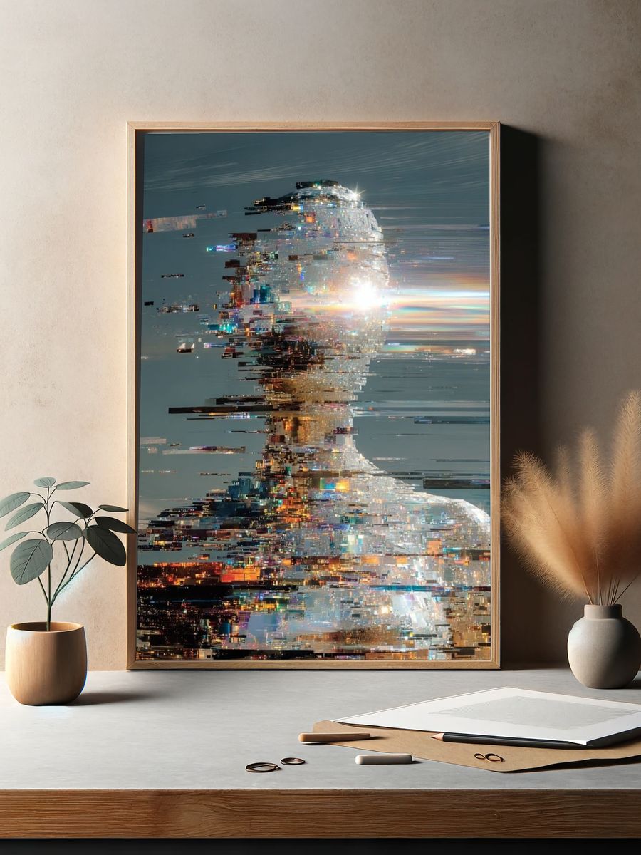 Glitching Human Form — Digital Art Print. — room view 2